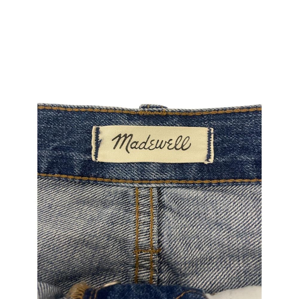 Madewell Button Skirt Size M Blue Rigid Denim A-Line Mini Cut Off Frayed Cotton - Picture 3 of 15
